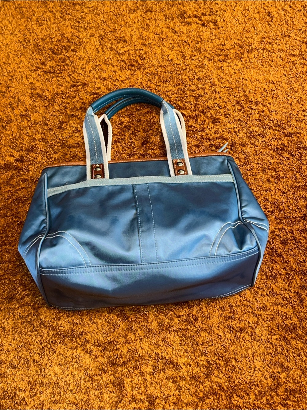 Coach Blue Satchel with Light Blue Trim and Dual Handles - Picture 4 of 9